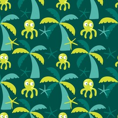 Summer ocean animals seamless cute octopus pattern for kids clothes print and wrapping paper for fabrics