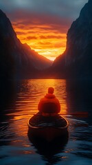 Romantic and calm boat scene during sunset in nature image