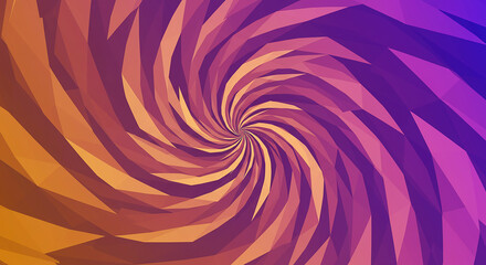 Fototapeta premium Abstract Swirling Vortex Pattern Low Poly Geometric Design Purple and Orange Hues