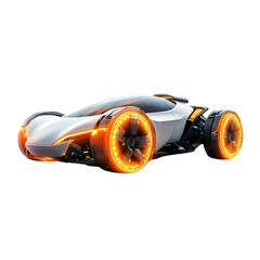 A Futuristic Self-Driving Car with Glowing Orange Wheels Isolated on Transparent Background