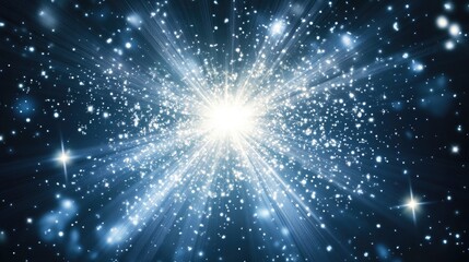 Fototapeta premium Explosive Burst of Bright Stars and Shimmering Particles in a Deep Blue Cosmic Expanse