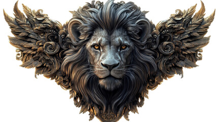 Majestic Lion Head Emblem Symbolizing Power and Roy on white background