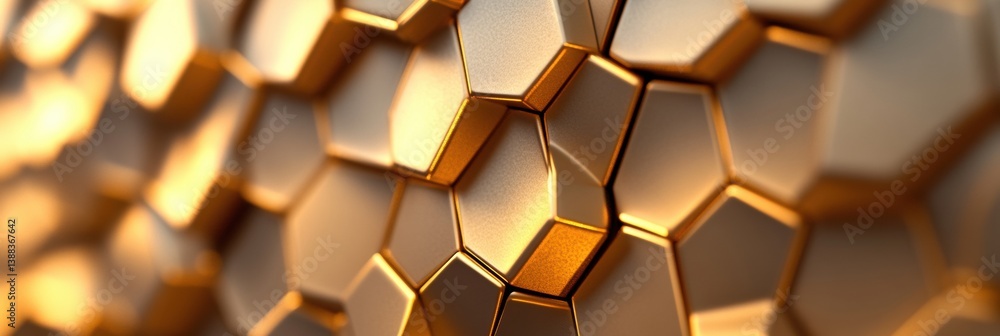 Poster Structured hexagonal honeycomb pattern showcasing a golden gradient with a modern organic design and subtle spacing between shapes