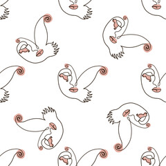 Woman face Continuous line seamless pattern. Abstract Female portrait with Butterfly. Drawing vector Wallpaper, fabric, wrapping paper, card, poster