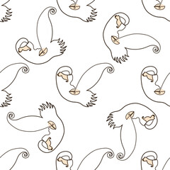 Woman face Continuous line seamless pattern. Abstract Female portrait with Butterfly. Drawing vector Wallpaper, fabric, wrapping paper, card, poster