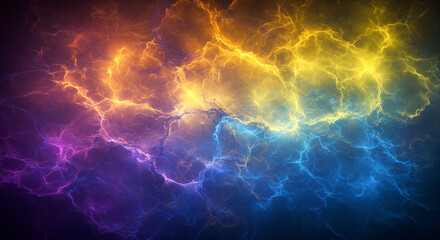 Fototapeta premium Abstract Background of Vibrant Electric Blue Yellow and Purple Lightning Bolts