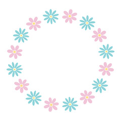 Round frame of spring flowers. Hand drawn vector illustration