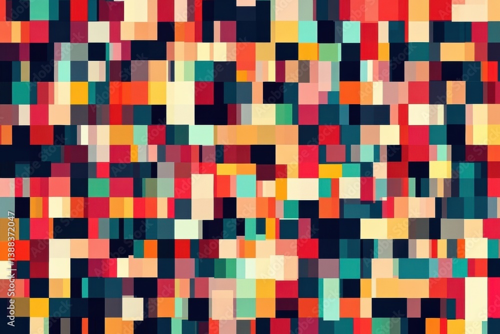 Poster Exploration of pixelated abstract patterns with cybernetic themes in vibrant digital art