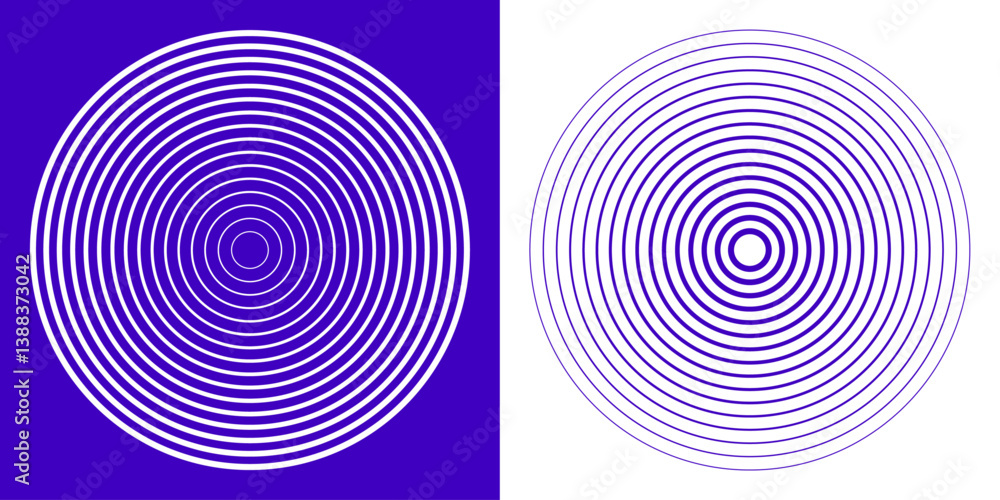 Aufkleber sound wave radial pulsation isolated on blue and white background. vector concentric target circle s