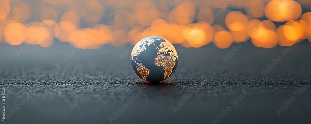 Aufkleber small decorative globe on dark textured surface with warm bokeh lights in background creating magica