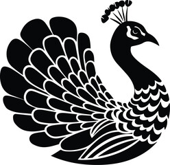 Peacock Vector Silhouette | Colorful Bird Outline and Design Peacock Silhouette Set | Elegant Bird and Nature Vector Icons