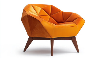 Bold Geometric Armchair in Orange Tones on White Background