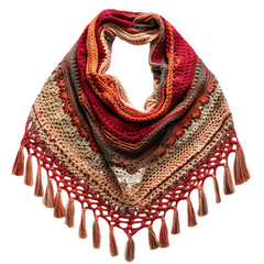 A Hand Crocheted Woolen Shawl with Tassels Isolated on Transparent Background