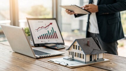 Real estate investment analysis with model house and charts