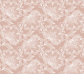 Seamless abstract lace floral background. Hand made vector white flowers pattern.
