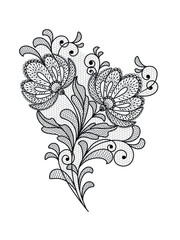 Floral background with black lace flowers. Vector elegant pattern for wedding invitation, restaurant menu, luxury brochure, business, sale template