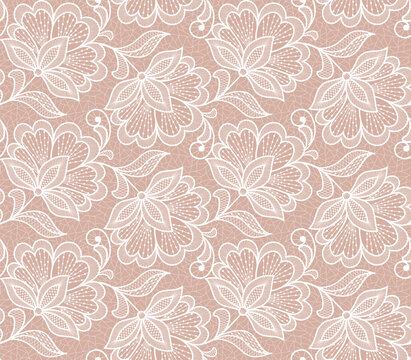 Seamless abstract lace floral background. Hand made vector white flowers pattern.