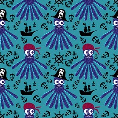 Summer ocean animals seamless cute octopus pattern for kids clothes print and wrapping paper for fabrics