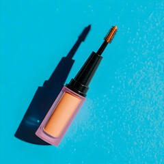 Obraz premium Brow gel, makeup applicator, blue background, product photography, cosmetic advertisement