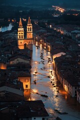 Obraz premium Aerial view of devastating scene of flood disaster. Global climate change.