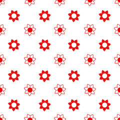 Festive Red and White Flower Pattern: Cheerful Floral Repeat Design with Solid and Outlined Blossoms on a Bright White Background for Textiles and Decor