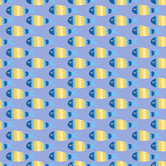 Yellow and Blue Striped Fish Pattern, 
Cute Fish Repeat Pattern on Light Blue, 
Whimsical Aquatic Animal Textile Print, 
Colorful Small Fish Design Fabric, 
Playful Fish Wallpaper Pattern