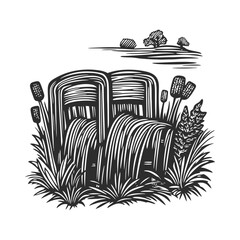 Vintage Illustration of a Rustic Bridge Surrounded by Nature