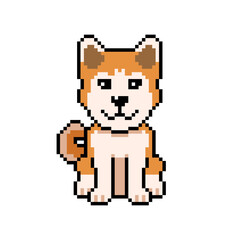 Fototapeta premium Pixel art cute akita inu dog vector in retro style for design.