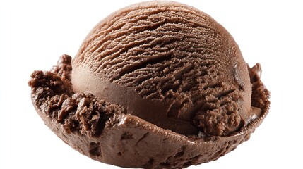 Chocolate Ice Cream Single Scoop Isolated on White Background Close-up