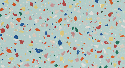 Colorful terrazzo pattern on a light blue background 