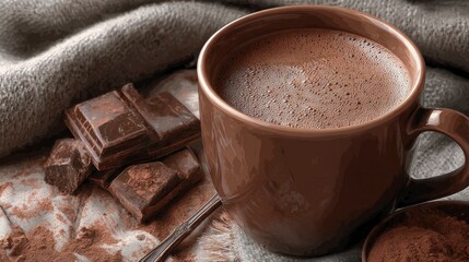 Enjoying Hot Chocolate with Chocolate Chunks on a Cozy Blanket