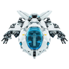 Naklejka premium Futuristic Aerospace Craft : A detailed view of a futuristic aerospace craft, showcasing its sleek design, advanced technology, and the promise of interstellar travel and exploration.