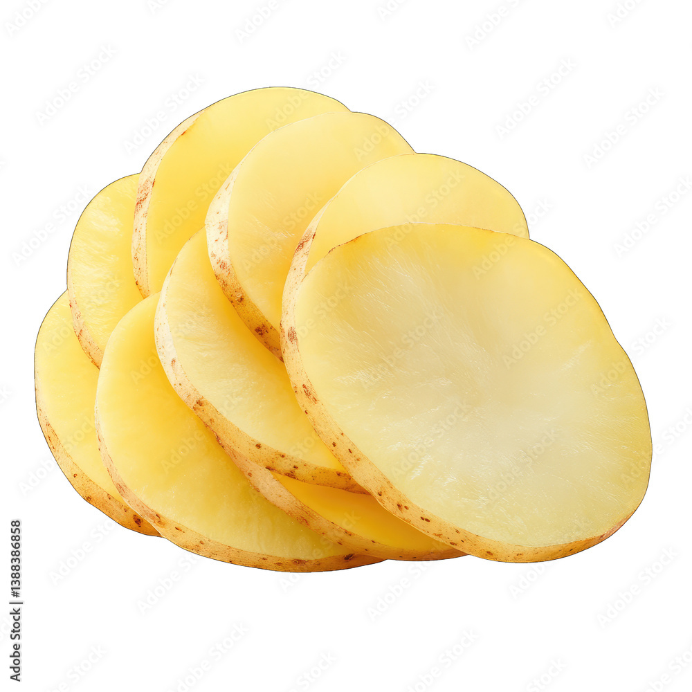 Poster several circular slices of a light-colored root vegetable likely showcasing its smooth texture and n