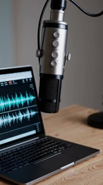 Dynamic sound recording: microphone adjustments in home studio setup with laptop