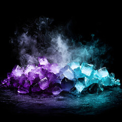 Obraz premium Colorful ice cubes with smoke, dark background, studio shot, for drinks or food advertising