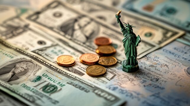 Money coin, statue of liberty. Tax season. Tax return. Concept. - Powered by Adobe