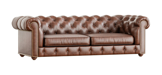 Chesterfield sofa isolated on transparent background. 3D render.