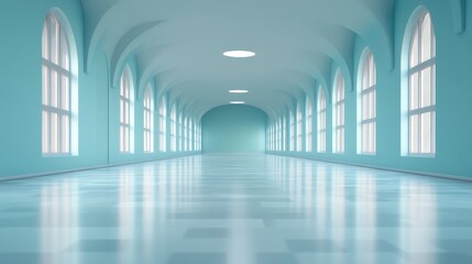 Long uncluttered hallway with ample allowing natural light to brighten the space in realistic photography