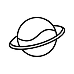 Fototapeta premium Simple line icon of planet with ring, symbol of astronomy, space exploration, science fiction or cosmic system, perfect for education or tech design