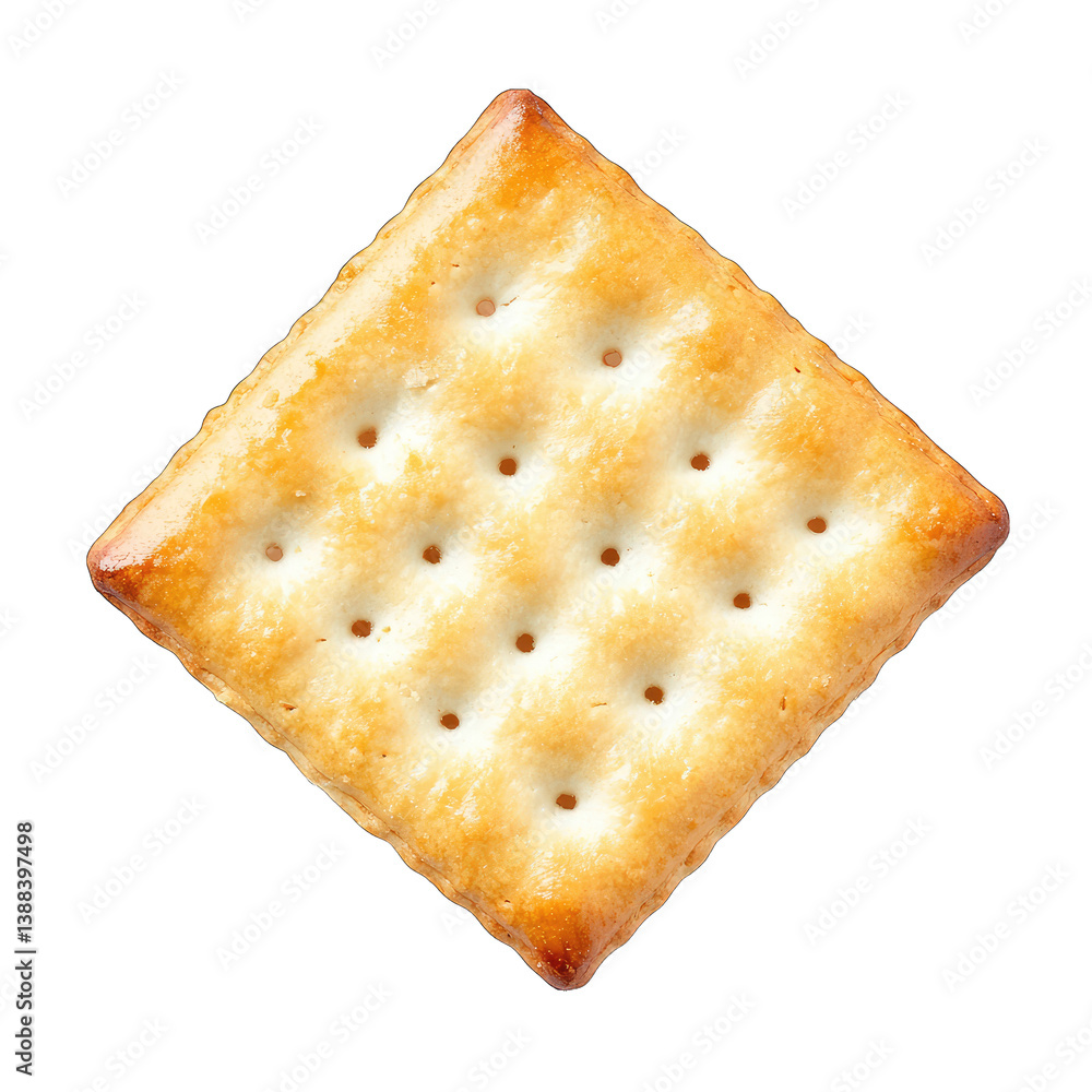 Aufkleber single square cracker golden brown and lightly toasted with a textured surface and small holes commo