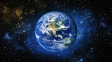 A view of planet earth showing north america in space with a starry background and cosmic dust
