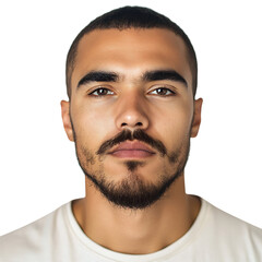 Obraz premium A Man with Serious Expression Lips Pressed and Beard Isolated on Transparent Background