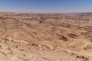Aerial view of Wadi Mujib canyon, Jordan