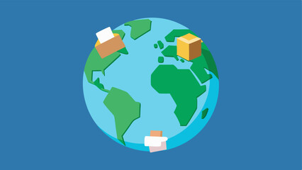 Fototapeta premium Global Waste Visualization A world globe made up of ecommerce packaging materials symbolizing the global scale of waste produced by online shopping activity.