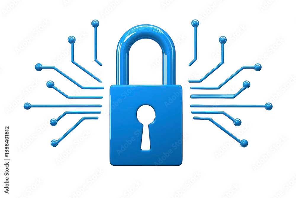 Aufkleber a blue padlock is surrounded by digital circuit lines, symbolizing cybersecurity and data protection