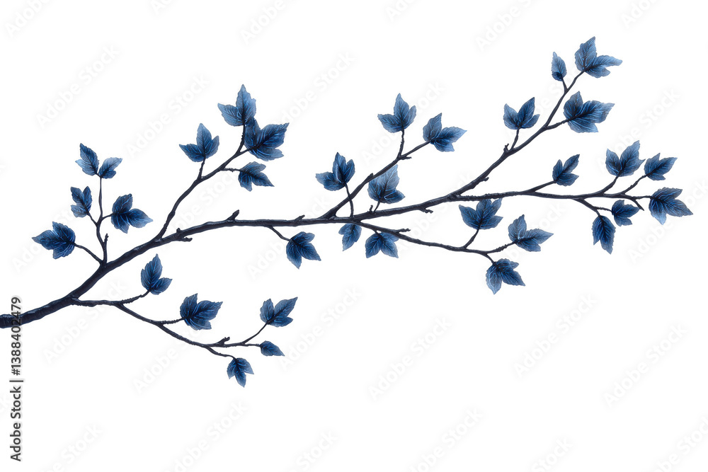 Poster a delicate branch with dark blue leaves extends gracefully, creating serene and elegant visual. intr