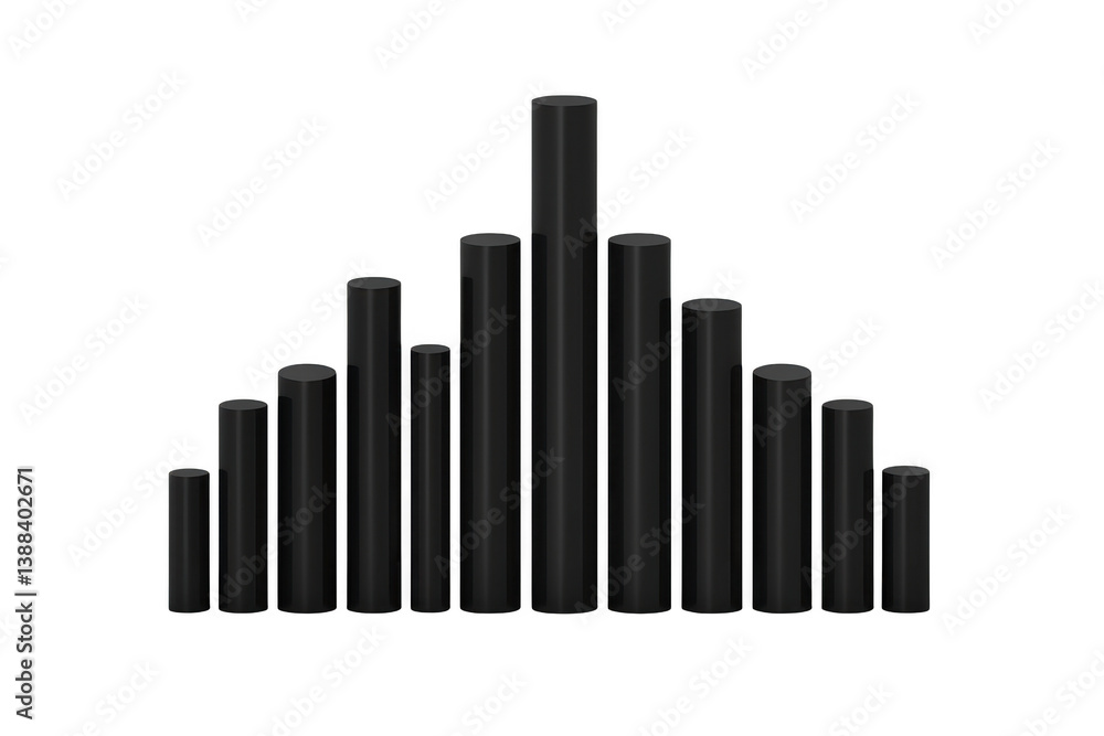 Poster a 3d bar graph with varying heights represents data distribution, showcasing central peak and symmet