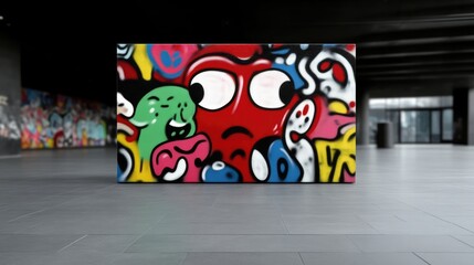 Vibrant graffiti art piece on a large canvas