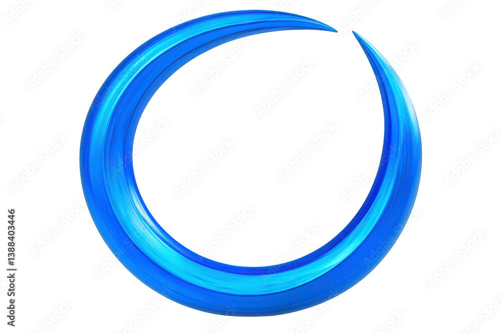 Poster a vibrant blue crescent shape with smooth, brushstroke texture, set against transparent background, 