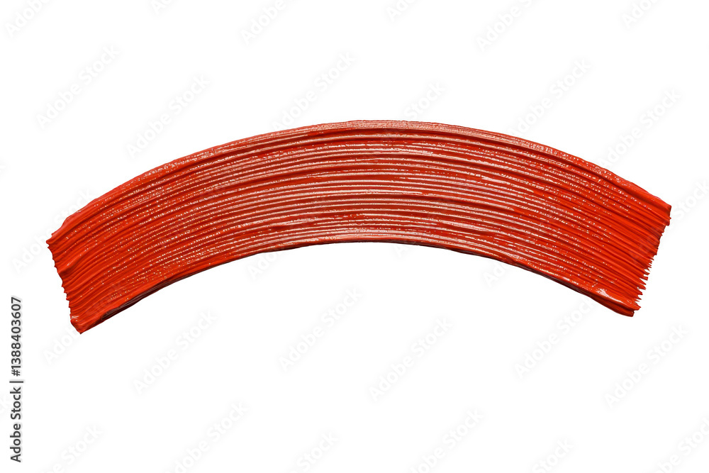 Poster a vibrant red paint stroke is displayed on transparency background, showcasing smooth, curved textur